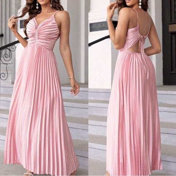 Dresses Luxe Pleated Open Tie Back Formal Dress Poshmark